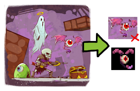 Towerfall monsters concept art and sprite